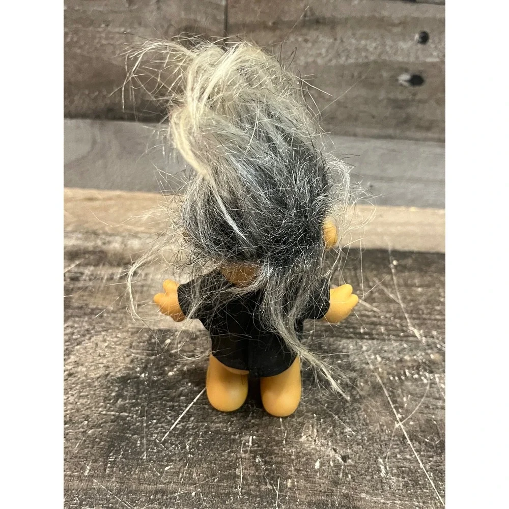 Vintage Russ Berrie Troll Doll Aged to Perfection Black Shirt Grey Hair 3 inch